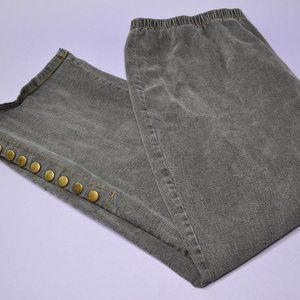 Denim 24/7 Grey Elastic-Waist Wide/Bootcut Leg Jeans with Brass Embellishments